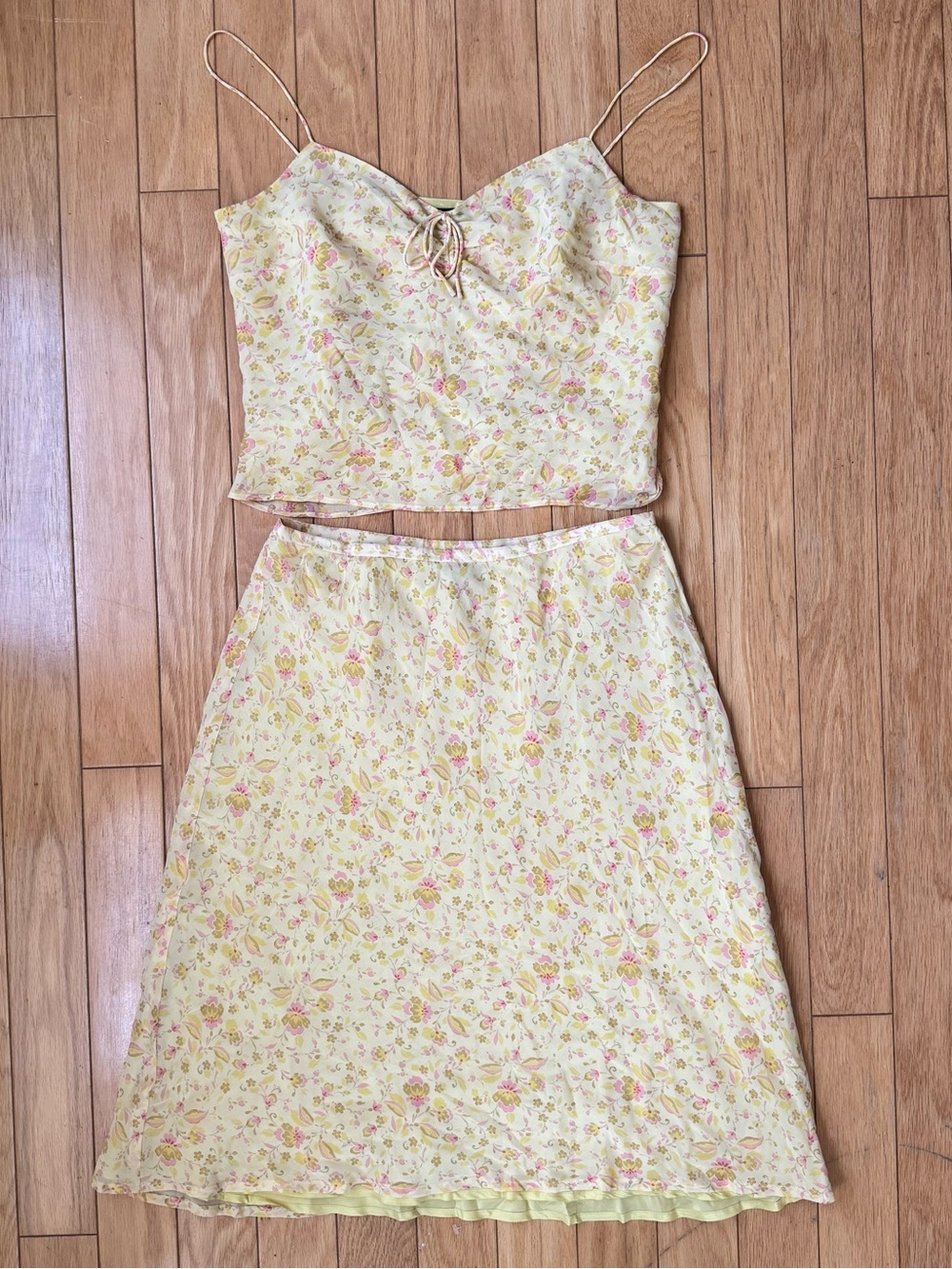90s Ann Taylor 100% Silk Floral Two Piece Set Cami + Midi Skirt